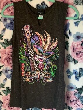 Mardi Gras Graphic Muscle Tank Top - Brown